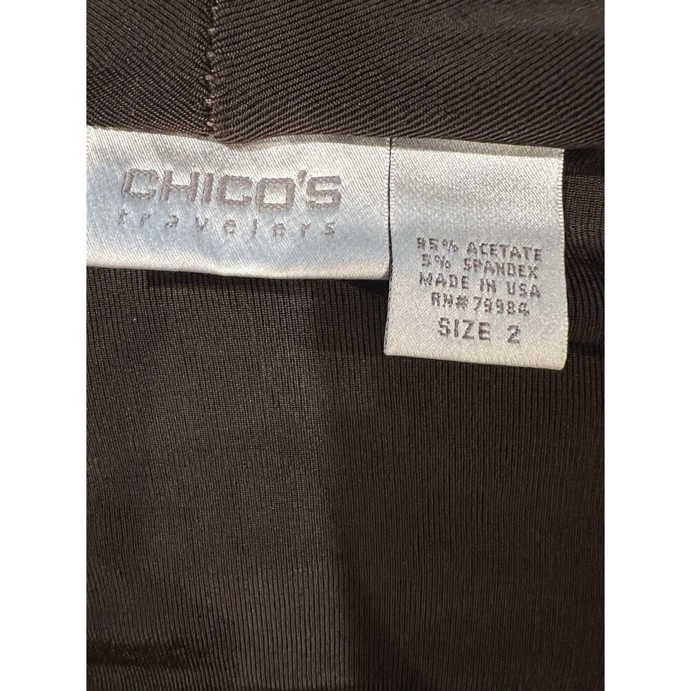 Chico's Travelers Faux Wrap Top Chocolate Brown Slinky Knit Shirt Size 2/L/12 - Picture 7 of 9